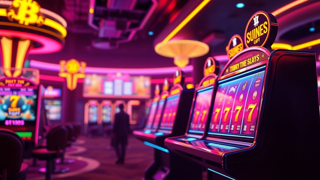 crypto casino slots neon, bitcoin gambling machine, digital slot games