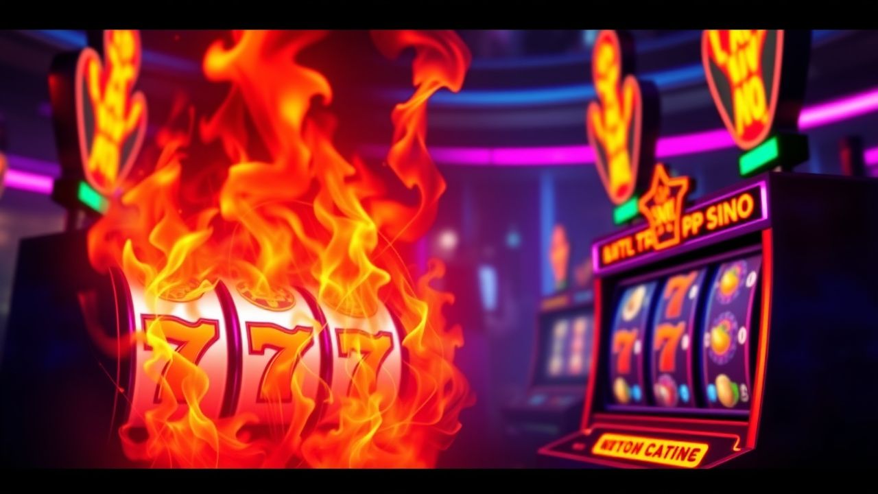 fire slot machine neon, crypto casino gameplay, flaming reels slots