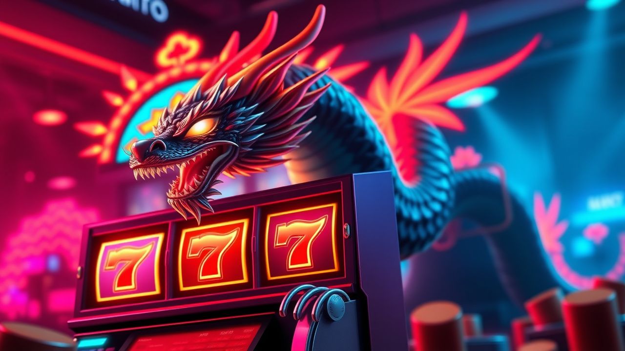 dragon slot machine, crypto casino gameplay, neon slot reels
