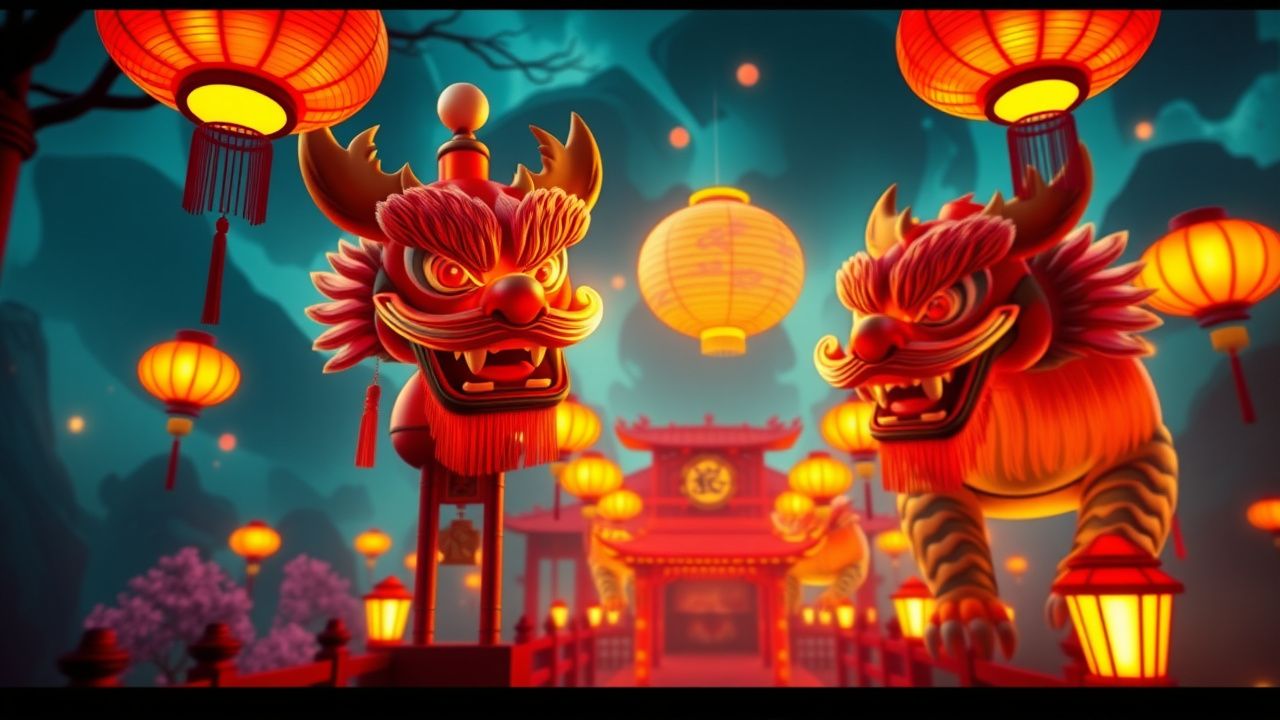 Lanterns & Lions slot artwork