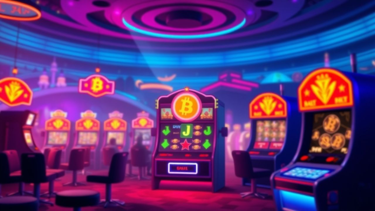 crypto casino games, bitcoin gambling interface, neon slot machine