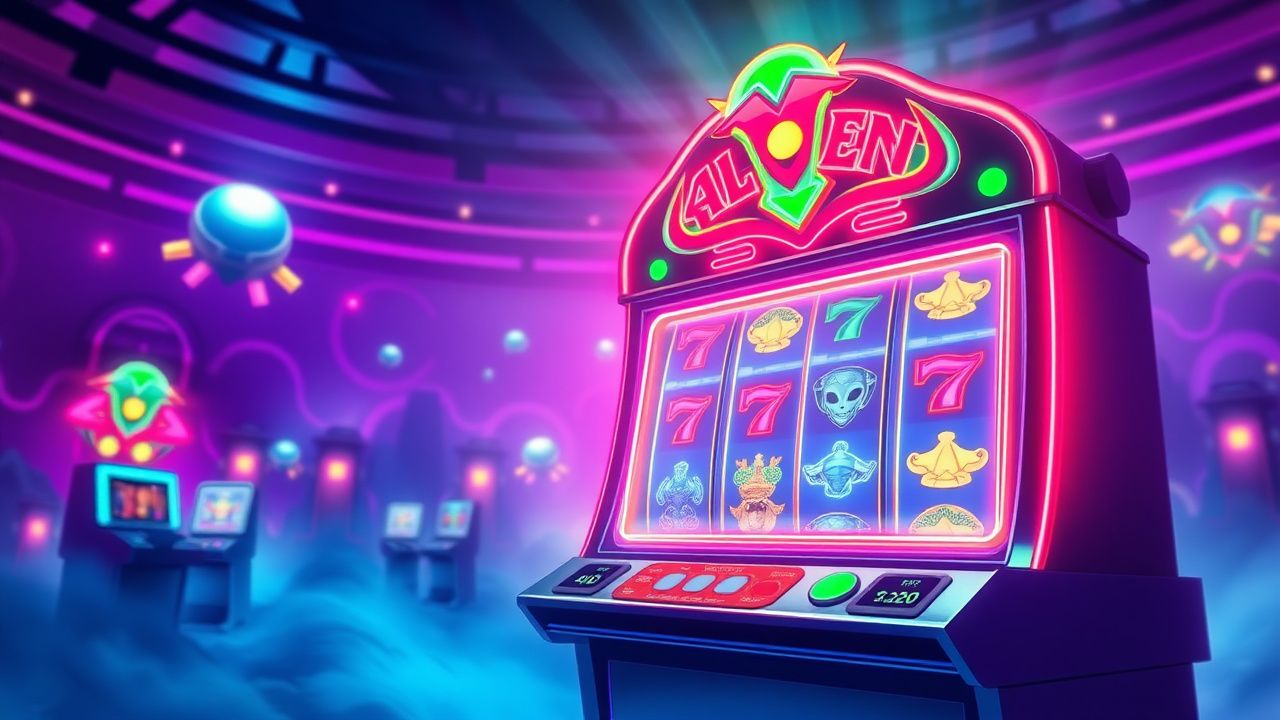 alien slot machine neon, colorful slot game graphics, crypto casino gameplay