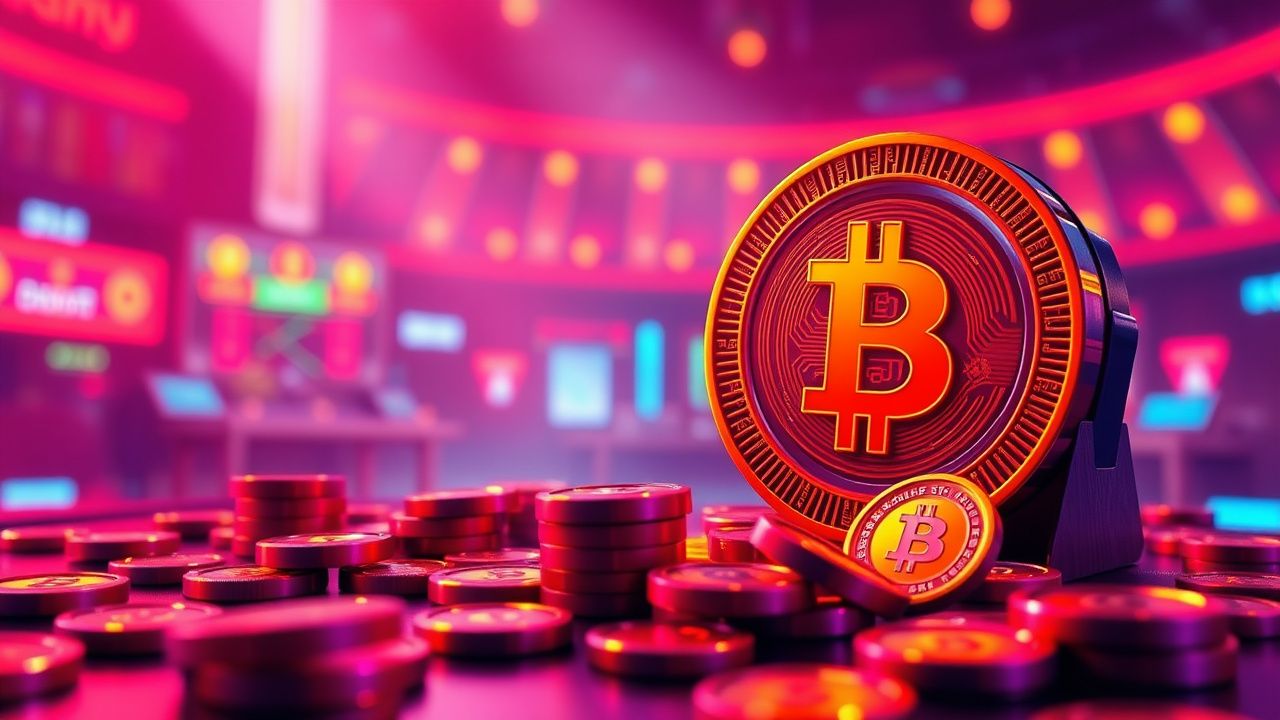 cryptocurrency coinflip game, neon casino chips bitcoin, crypto gambling digital coins