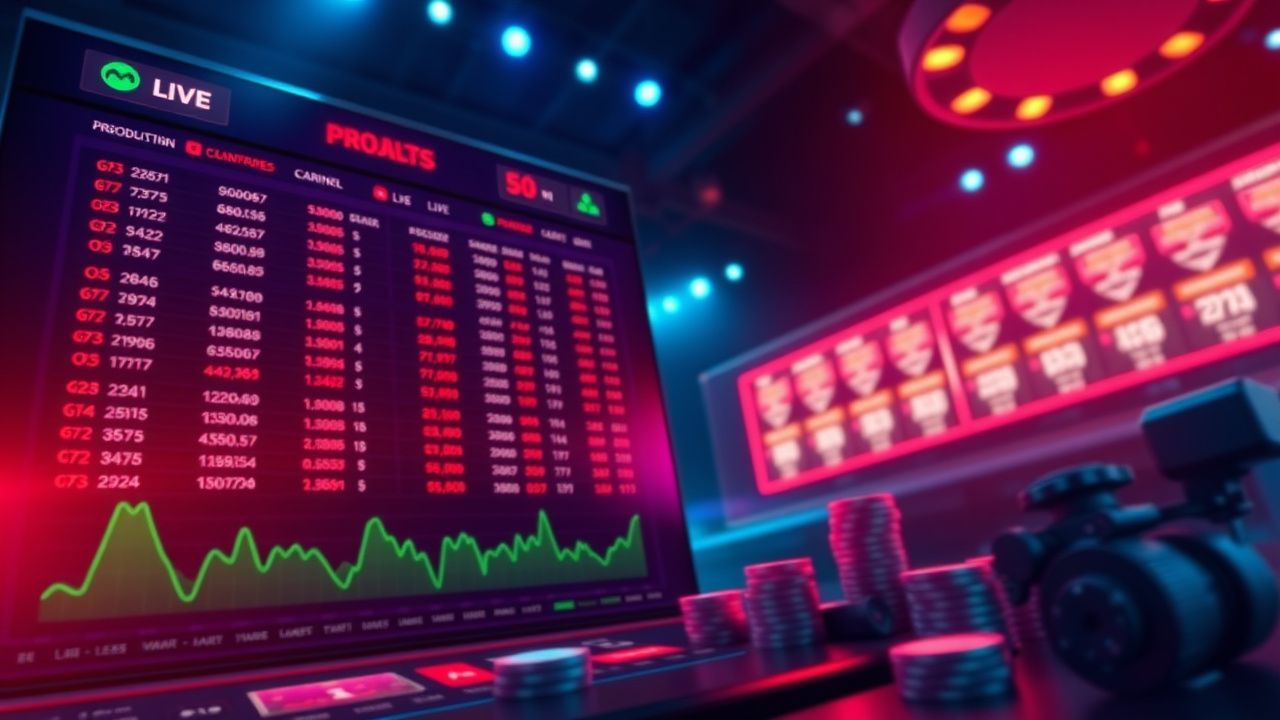 live betting odds dashboard, cryptocurrency casino chips neon, sports betting in-play action