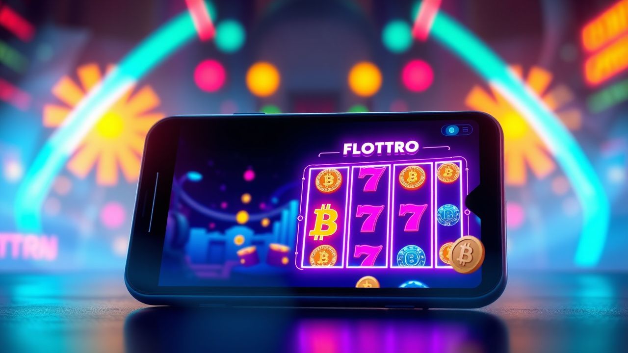 crypto casino mobile gaming, bitcoin slots phone, neon gaming interface