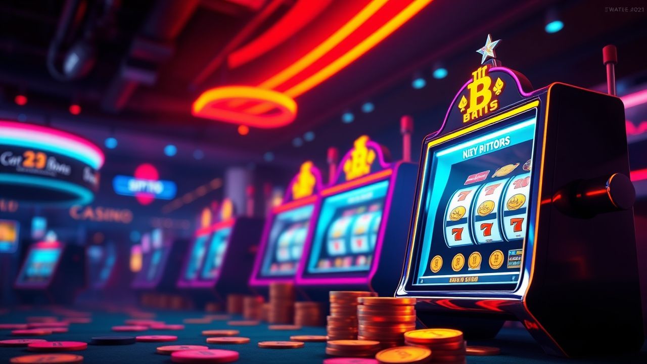 crypto casino bonus chips, bitcoin gambling neon, cryptocurrency slot machine