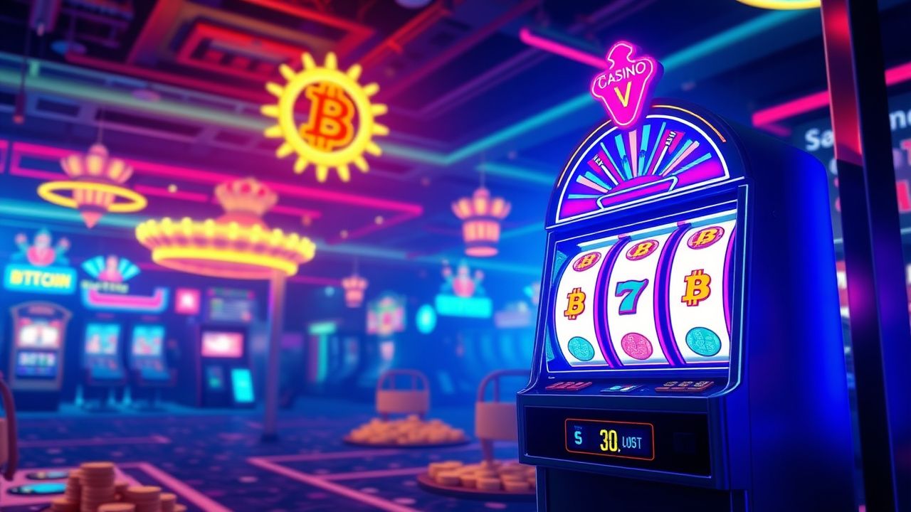 neon slot machine jackpot, crypto casino gameplay, bitcoin gambling