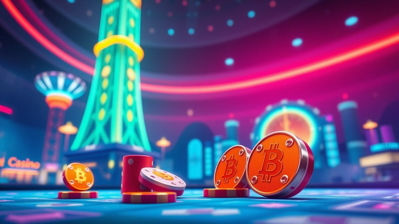 crypto casino tower game, bitcoin gambling strategy, neon dice chips