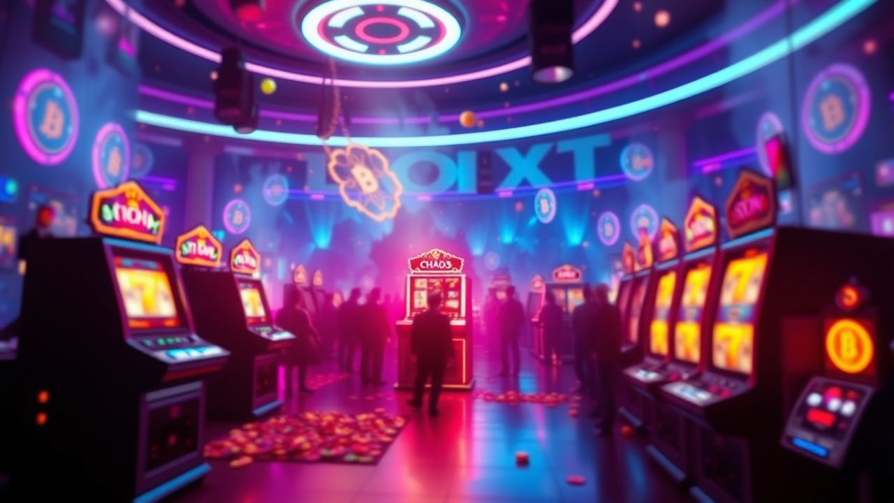 slot machine chaos theme, dark fantasy casino game, bitcoin gambling neon